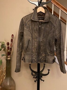 Vintage Winlit NY Distressed Dark Brown Leather Biker Jacket Size XS/S